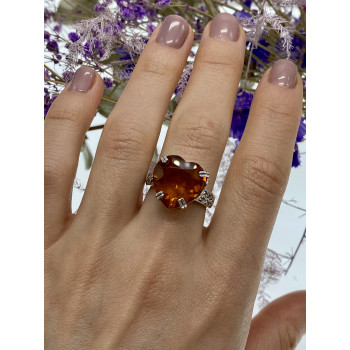 Sky Jewelry Серебряное кольцо с гелиодором и марказитом  Сердце