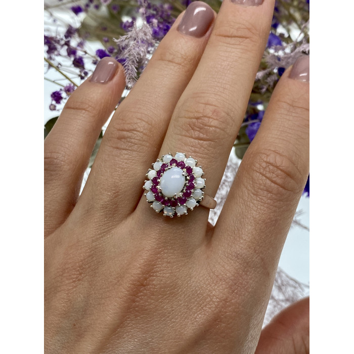 Sky Jewelry Серебряное кольцо с опалом и розовым топазом  Лето