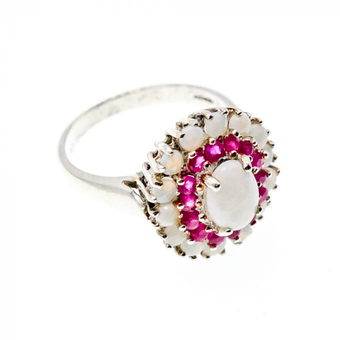 Sky Jewelry Серебряное кольцо с опалом и розовым топазом  Лето