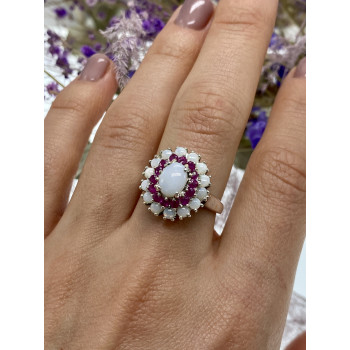 Sky Jewelry Серебряное кольцо с опалом и розовым топазом  Лето