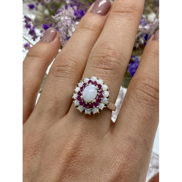 Sky Jewelry Серебряное кольцо с опалом и розовым топазом  Лето