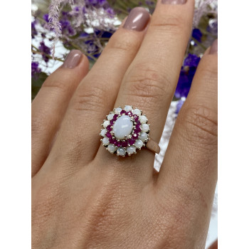 Sky Jewelry Серебряное кольцо с опалом и розовым топазом  Лето