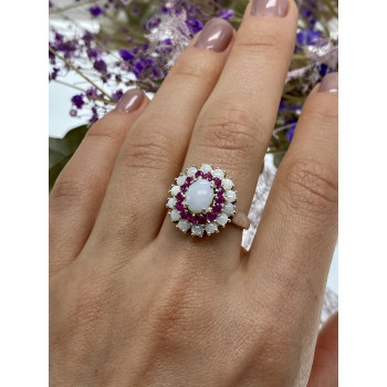 Sky Jewelry Серебряное кольцо с опалом и розовым топазом  Лето