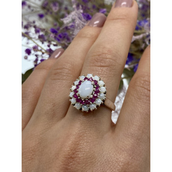 Sky Jewelry Серебряное кольцо с опалом и розовым топазом  Лето