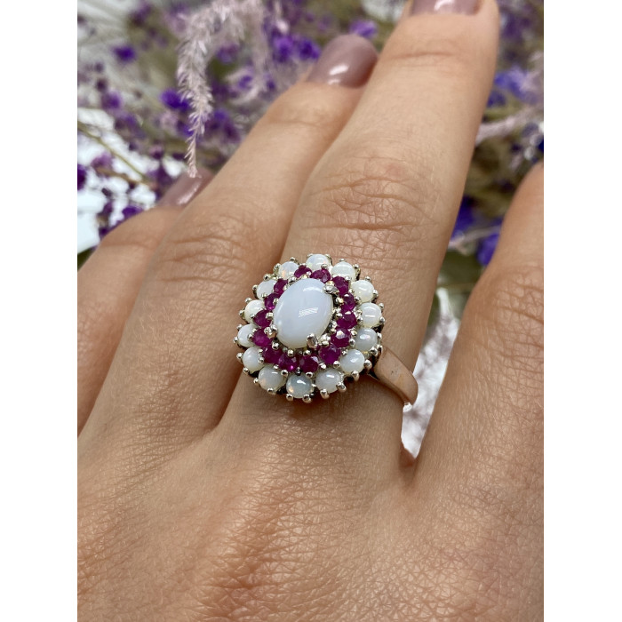 Sky Jewelry Серебряное кольцо с опалом и розовым топазом  Лето