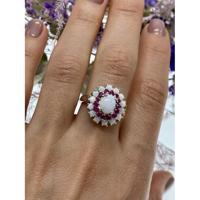 Sky Jewelry Серебряное кольцо с опалом и розовым топазом  Лето