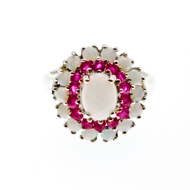 Sky Jewelry Серебряное кольцо с опалом и розовым топазом  Лето