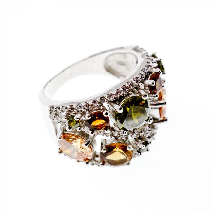 Sky Jewelry Серебряное кольцо с камнями демантоид гессонит турмалин и фианит 