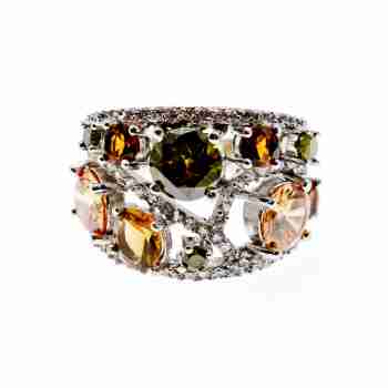 Sky Jewelry Серебряное кольцо с камнями демантоид гессонит турмалин и фианит 