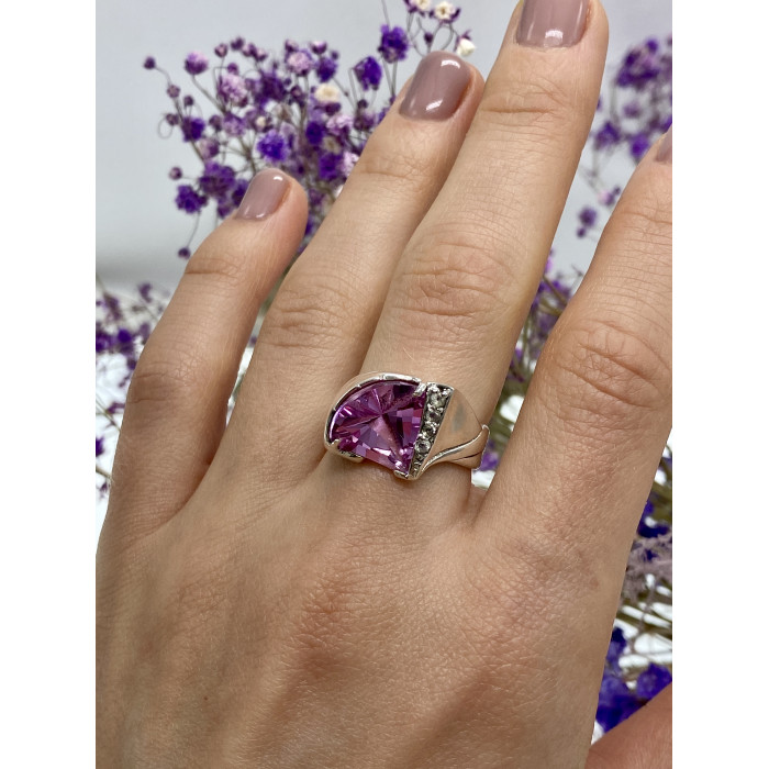 Sky Jewelry Серебряное кольцо с розовой и белой шпинелью  Любовь