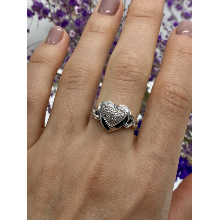 Sky Jewelry Серебряное кольцо с бриллиантами   Алмазное сердце