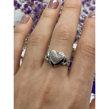 Sky Jewelry Серебряное кольцо с бриллиантами   Алмазное сердце