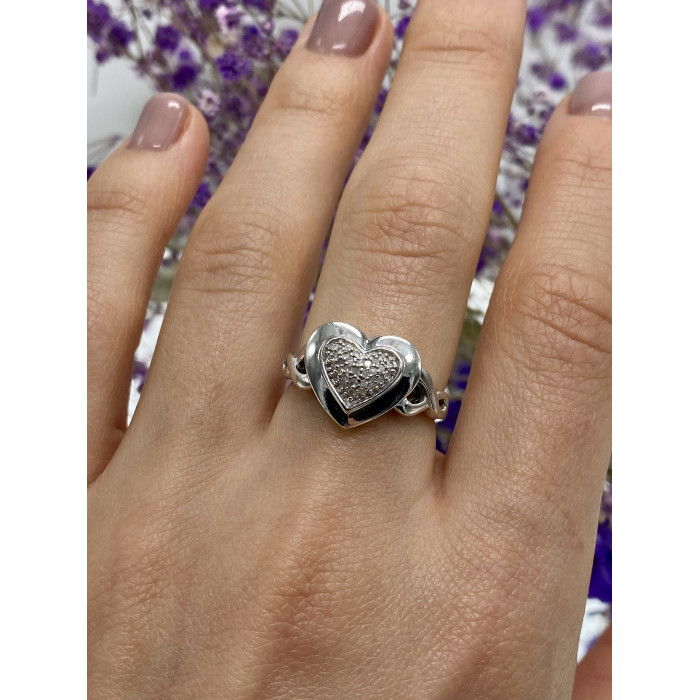 Sky Jewelry Серебряное кольцо с бриллиантами   Алмазное сердце