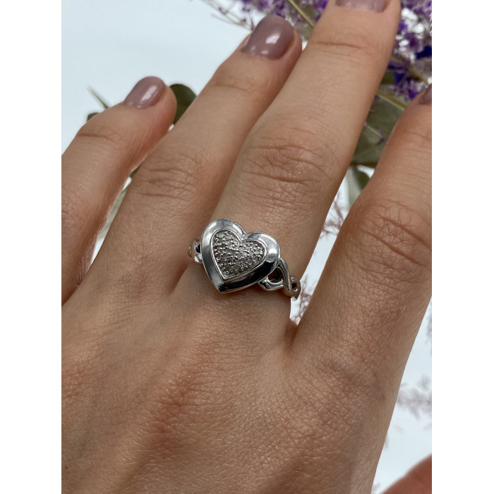 Sky Jewelry Серебряное кольцо с бриллиантами   Алмазное сердце