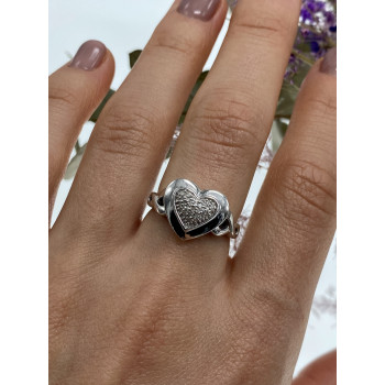 Sky Jewelry Серебряное кольцо с бриллиантами   Алмазное сердце