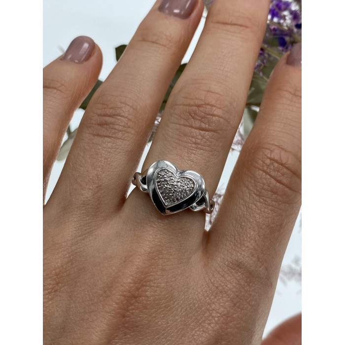 Sky Jewelry Серебряное кольцо с бриллиантами   Алмазное сердце