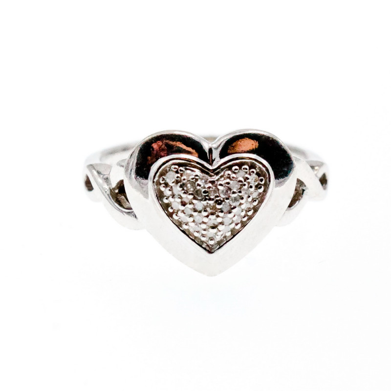 Sky Jewelry Серебряное кольцо с бриллиантами   Алмазное сердце