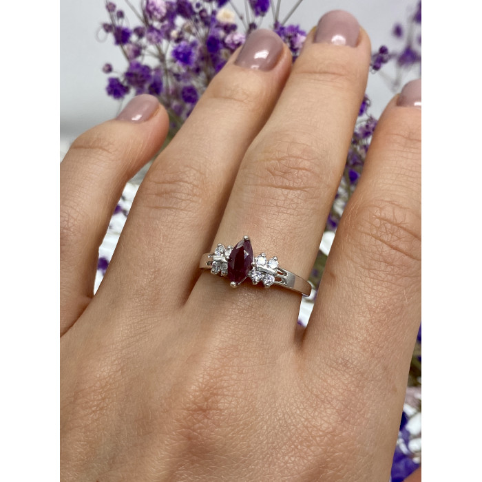 Sky Jewelry Серебряное кольцо с рубеллитом и фианитами  Маркиз
