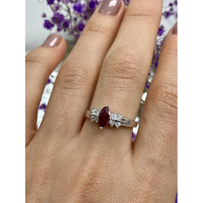 Sky Jewelry Серебряное кольцо с рубеллитом и фианитами  Маркиз