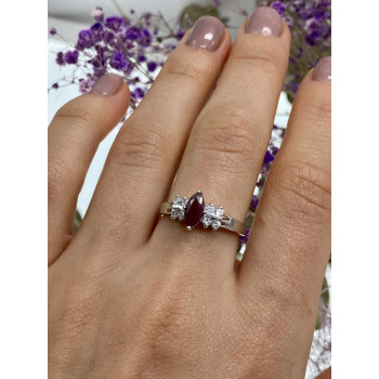 Sky Jewelry Серебряное кольцо с рубеллитом и фианитами  Маркиз