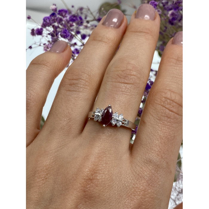 Sky Jewelry Серебряное кольцо с рубеллитом и фианитами  Маркиз