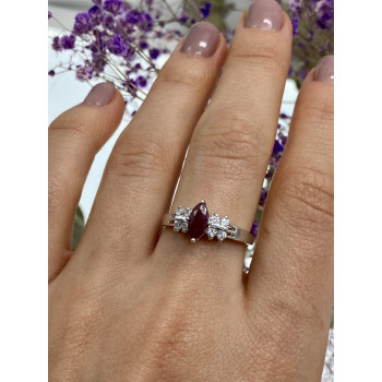 Sky Jewelry Серебряное кольцо с рубеллитом и фианитами  Маркиз