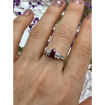 Sky Jewelry Серебряное кольцо с рубеллитом и фианитами  Маркиз