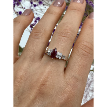 Sky Jewelry Серебряное кольцо с рубеллитом и фианитами  Маркиз