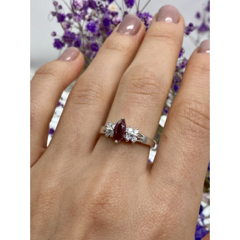 Sky Jewelry Серебряное кольцо с рубеллитом и фианитами  Маркиз