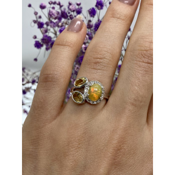 Sky Jewelry Серебряное кольцо с гелиодором опалом и фианитами   Нежность