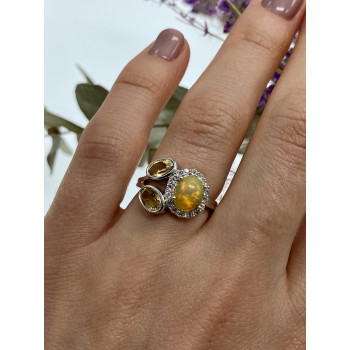 Sky Jewelry Серебряное кольцо с гелиодором опалом и фианитами   Нежность