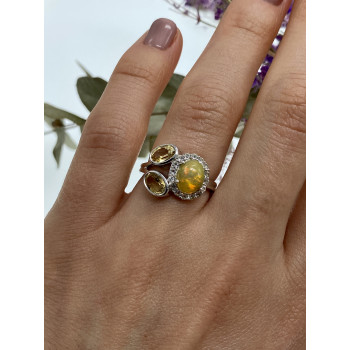 Sky Jewelry Серебряное кольцо с гелиодором опалом и фианитами   Нежность