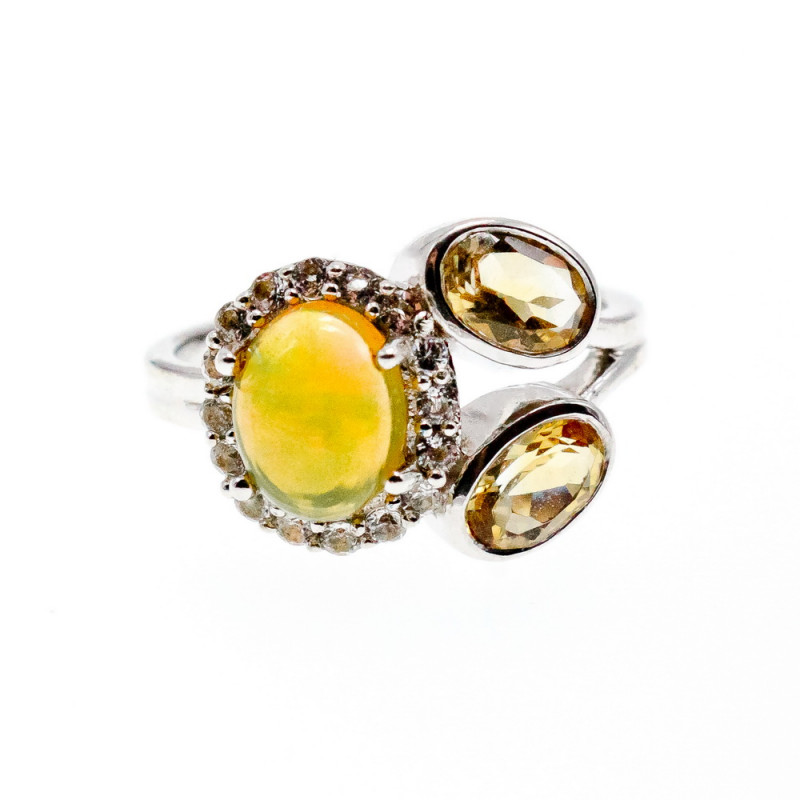 Sky Jewelry Серебряное кольцо с гелиодором опалом и фианитами   Нежность