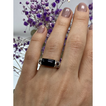 Sky Jewelry Серебряное кольцо с ониксом и марказитом  Желание