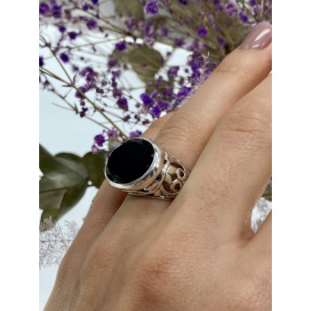 Sky Jewelry Серебряное кольцо с черным нефритом  Изысканность