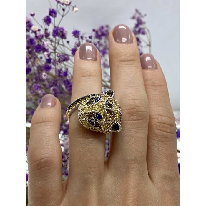 Sky Jewelry Серебряное кольцо с фианитами  Львица