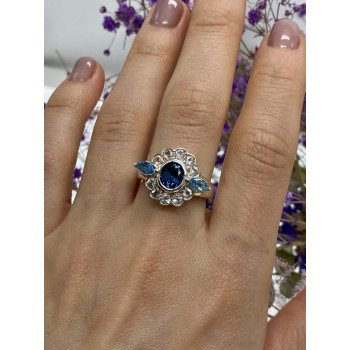 Sky Jewelry Серебряное кольцо с камнями аквамарин и гошенит