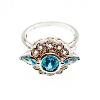 Sky Jewelry Серебряное кольцо с камнями аквамарин и гошенит