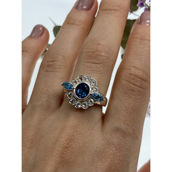 Sky Jewelry Серебряное кольцо с камнями аквамарин и гошенит