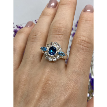 Sky Jewelry Серебряное кольцо с камнями аквамарин и гошенит