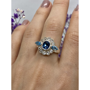 Sky Jewelry Серебряное кольцо с камнями аквамарин и гошенит