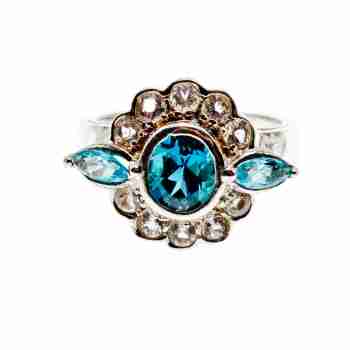 Sky Jewelry Серебряное кольцо с камнями аквамарин и гошенит
