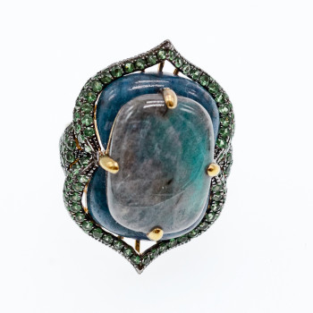Sky Jewelry Серебряное кольцо в позолоте с камнями лабрадорит содалит и хризолит
