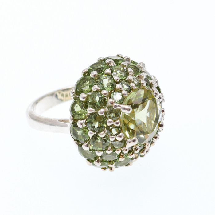 Sky Jewelry Серебряное кольцо с камнями хризолит  Летние мечты