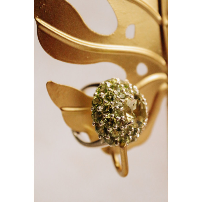 Sky Jewelry Серебряное кольцо с камнями хризолит  Летние мечты