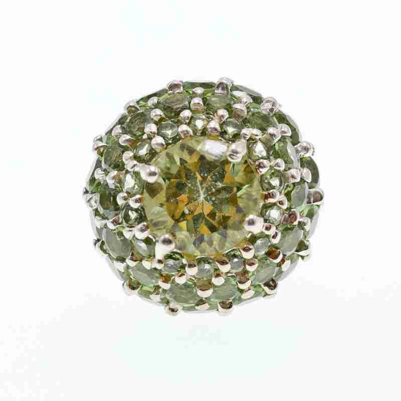 Sky Jewelry Серебряное кольцо с камнями хризолит  Летние мечты