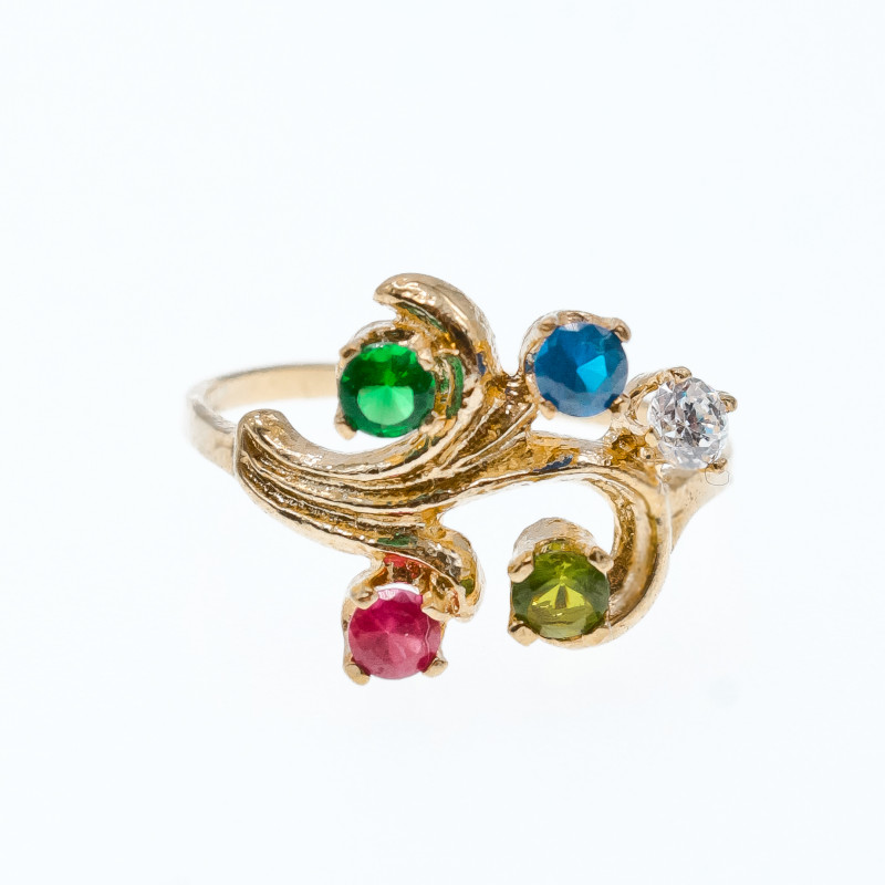 Sky Jewelry Золотое кольцо с разноцветными камнями шпинель