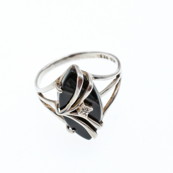 Sky Jewelry Серебряное кольцо с нефритом и бриллиантом