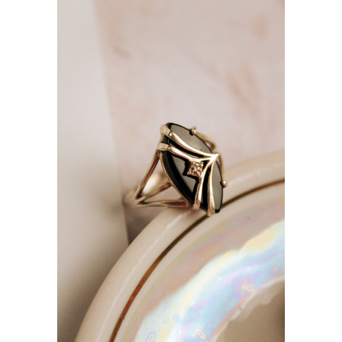 Sky Jewelry Серебряное кольцо с нефритом и бриллиантом