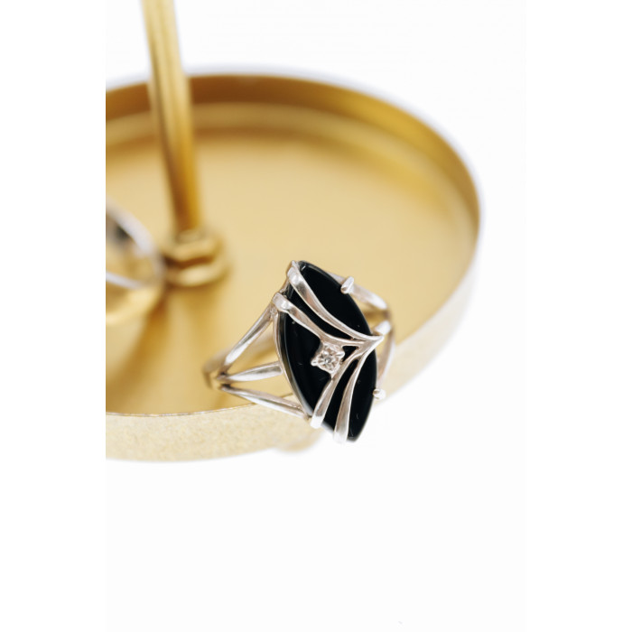 Sky Jewelry Серебряное кольцо с нефритом и бриллиантом